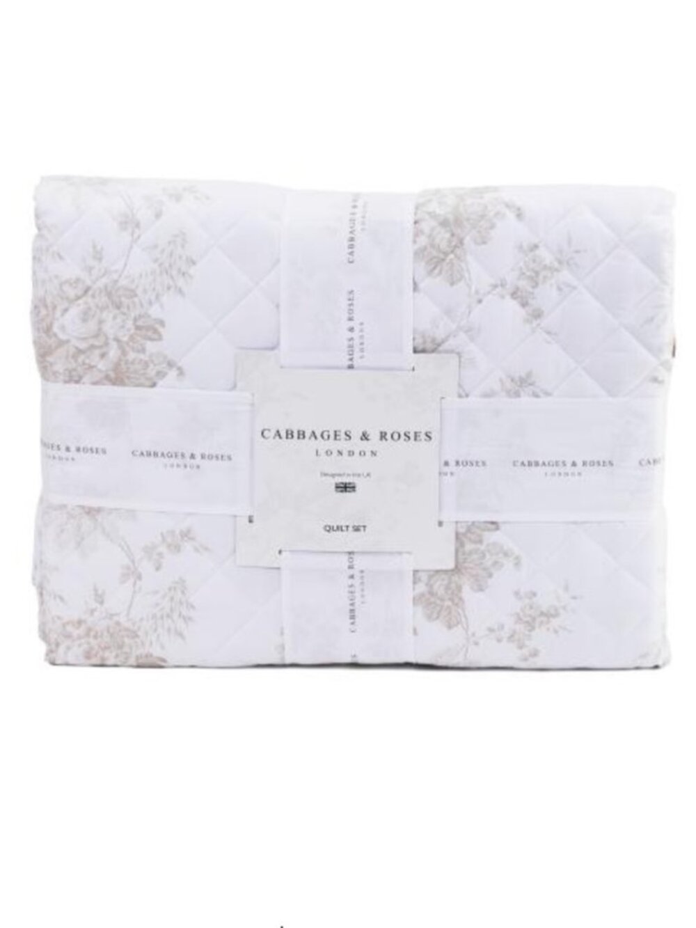 Cabbages & Roses White and Beige Floral Quilted Set